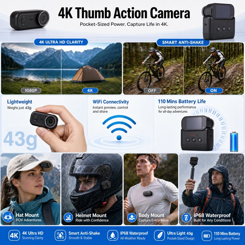 Câmera APEX Action 4K Mini POV - Car Accessories Online avaliação e preço